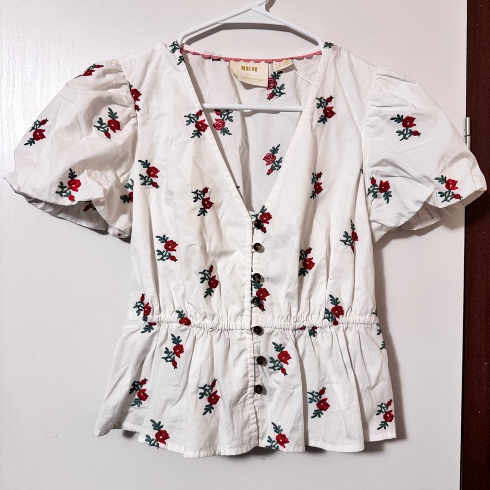 Maeve Anthropologie White Floral Women's Top